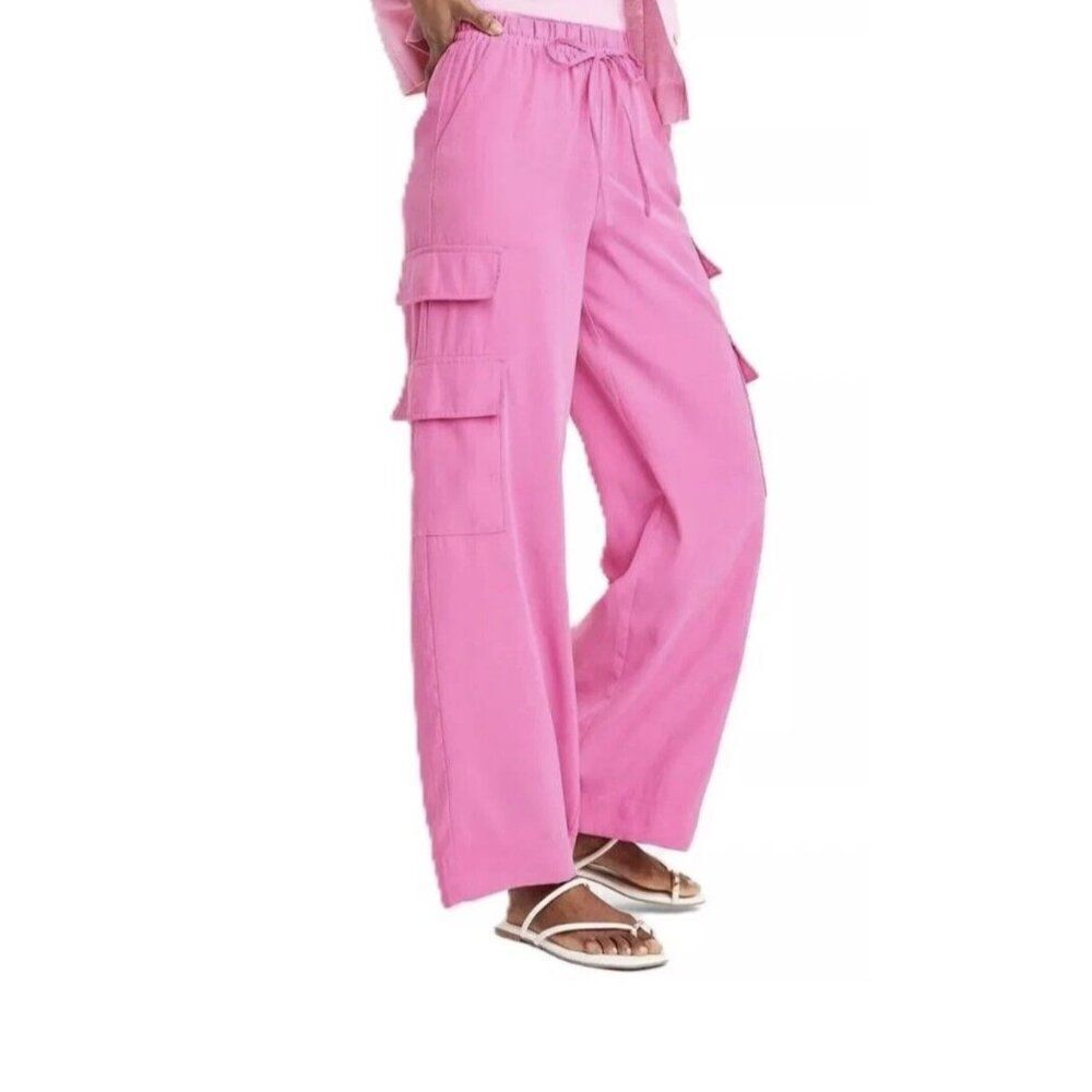 A New Day Women Pink Wide Leg Cargo Pant Size S